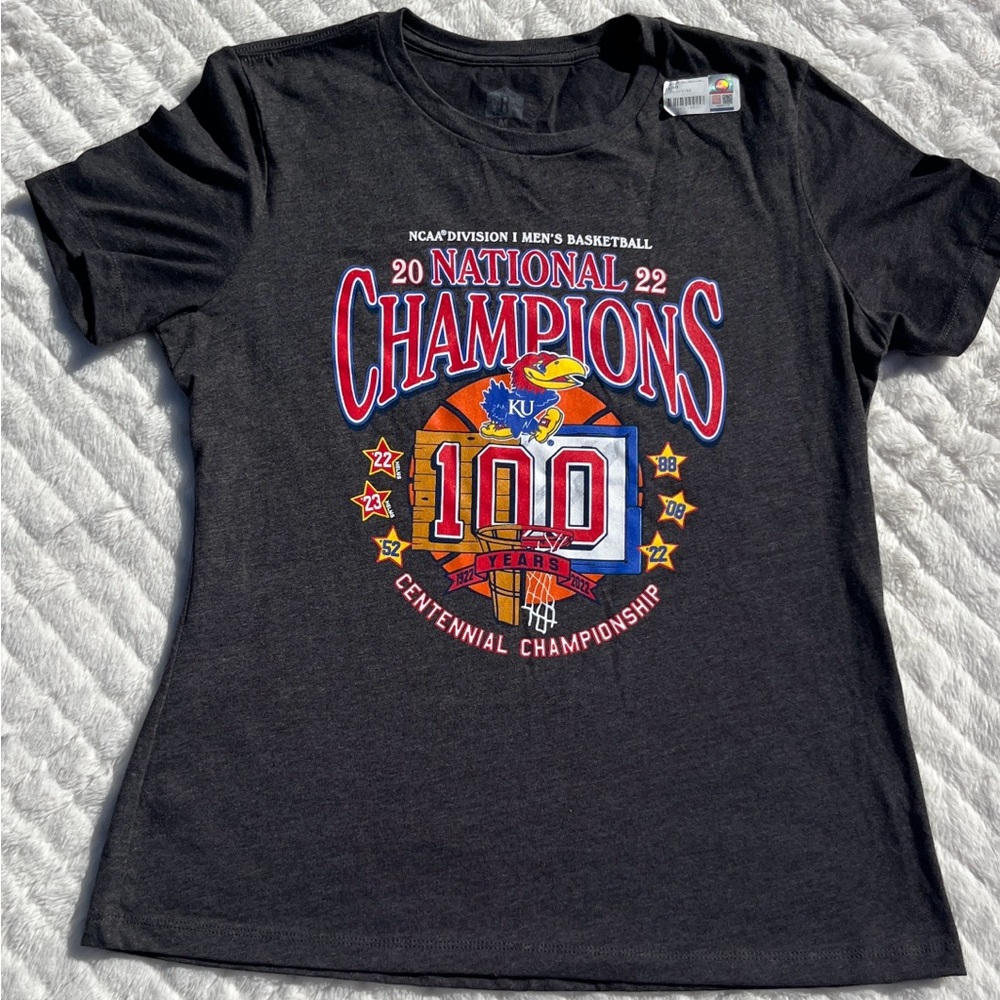 NWT KU Basketball Champions T-Shirt. Women’s size M